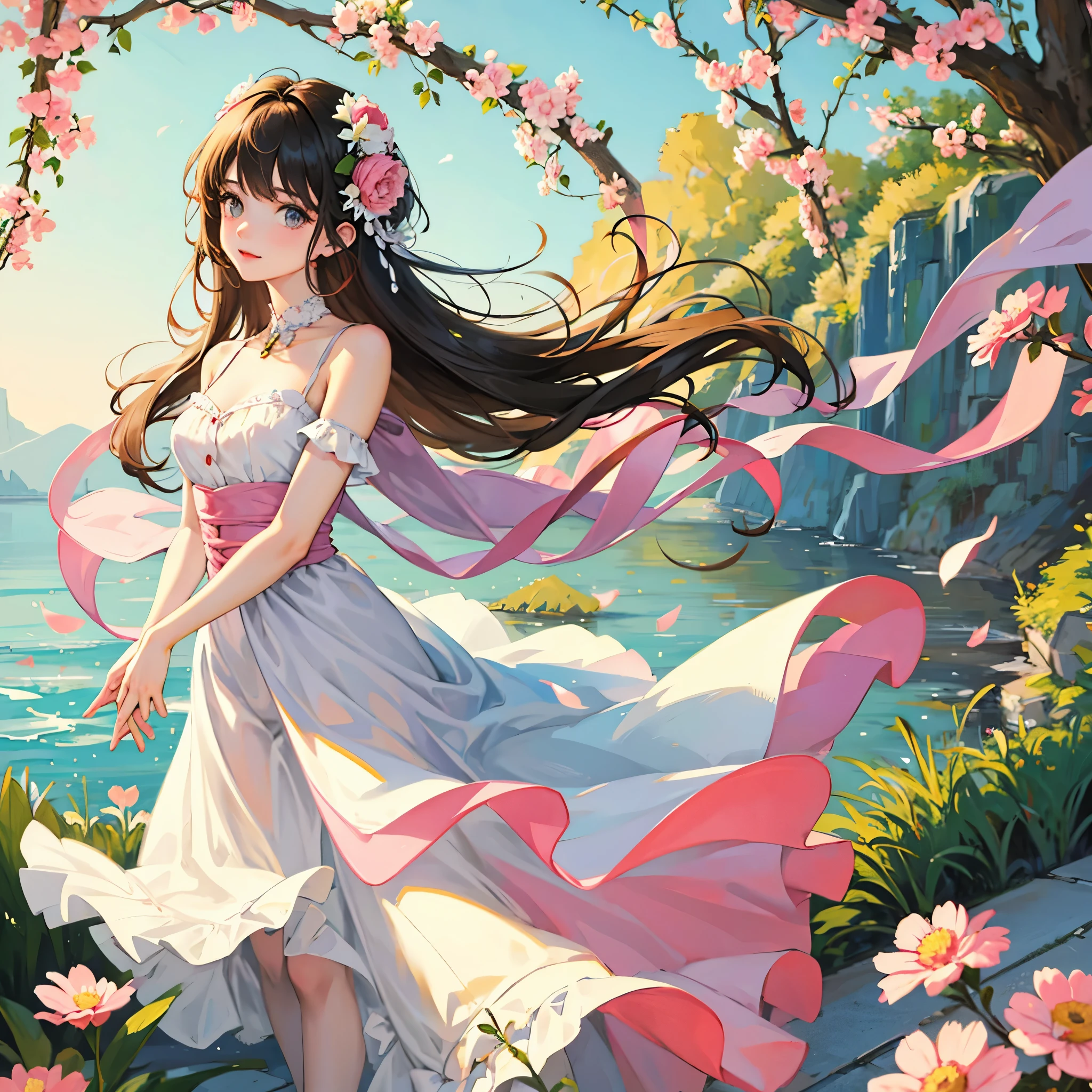 Flowered delicate　Are standing　Cute girl　artstyle