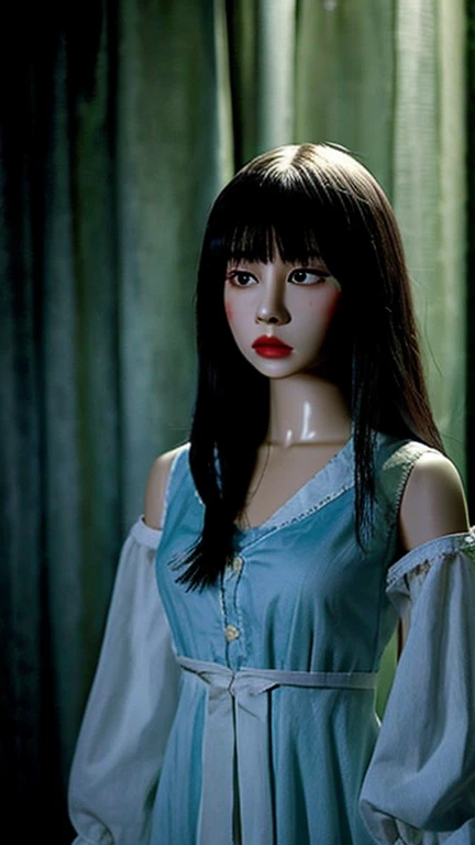 There is a spirit behind it嚇人,Gothic horror masterpiece,beautiful female doll,The feeling of terror uncanny valley,There is a ghost behind,There is a spirit behind it,Gorgeous clothes,There is a drop shoulder,There is leakage on the chest