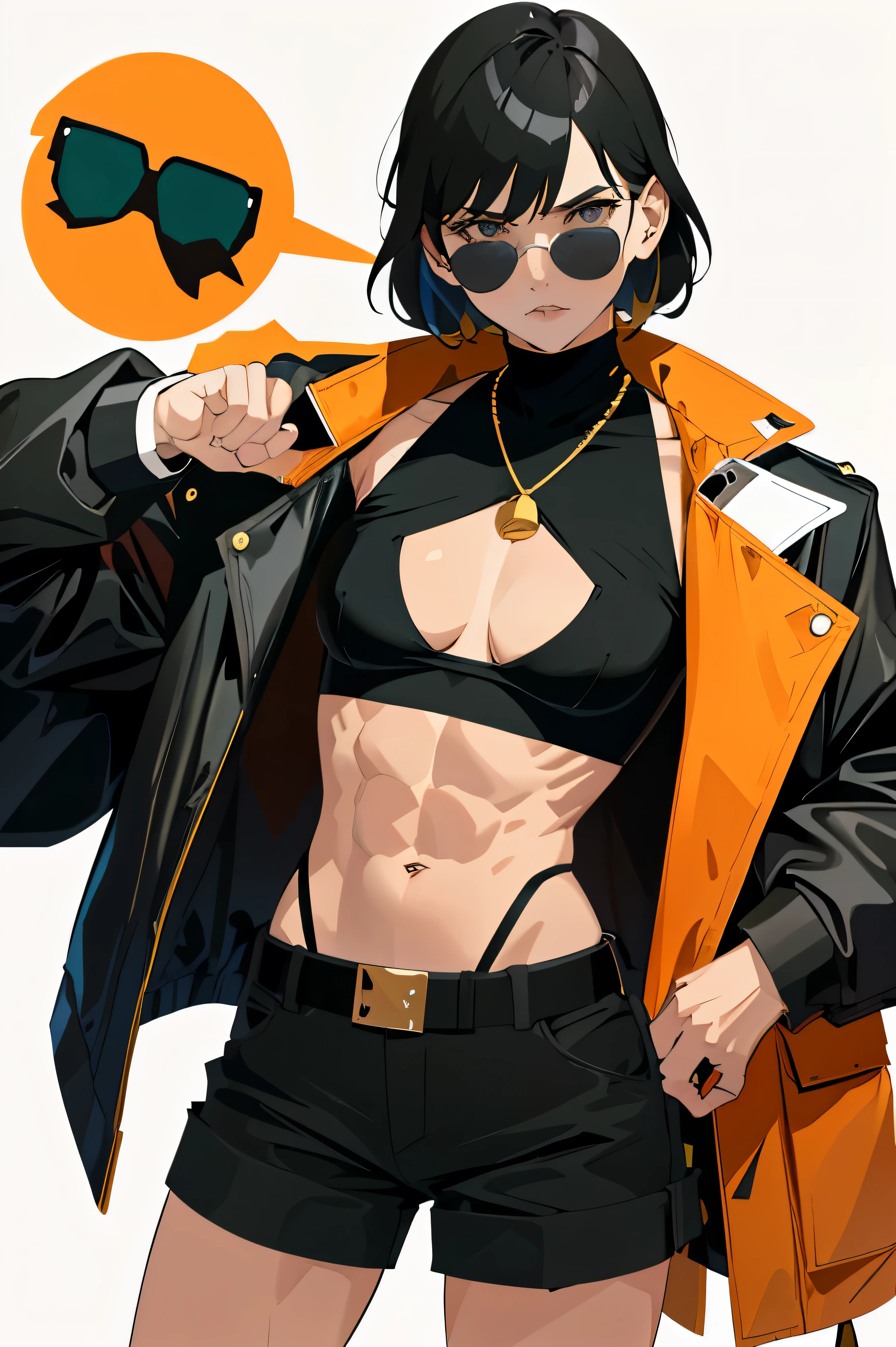 (flat color:1.1),(masterpiece:1.2), original, tough muscular girl wearing sunglasses