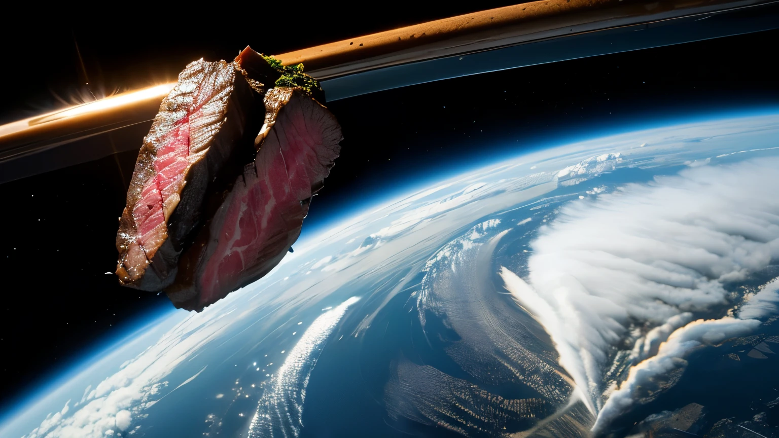 A steak is thrown from space to Earth，