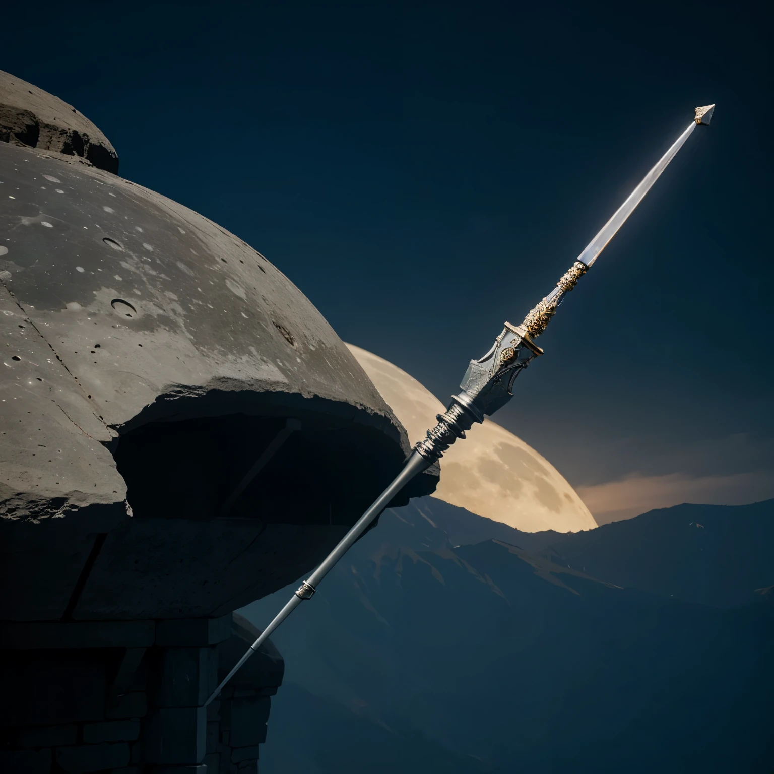 Good quality many details of a moon spear