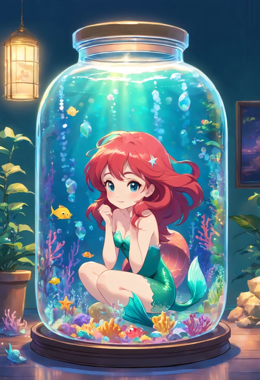 a little mermaid sitting inside of a glass jar, deviantart contest winner, sticker design, 2 5 6 x 2 5 6 pixels, tamagotchi, clipart