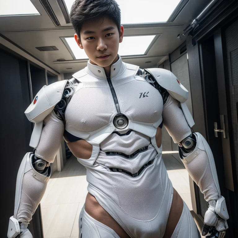 (masutepiece,High resolution,ultra - detailed:1.0),1(Boy,Robot Boy),Perfect male body,Look at the camera,Delicate eyes and delicate face,extremely details CG,Unity 8k Wallpaper,intricate-detail,solo person,Detailed face, (Futuristic skin-perfect white bodysuit), Best Quality, hands visible, (White Gloves), short hair:1.5 , full length shot(fls) , , big hips , insane details, hyper details , photorealistic , only male , handsome boy , puffy nipples , 16k resolution , ultra-high clarity , hyperrealism, uhd,. K-pop idol , whore , slutty whore , swollen nipples , defeat , grins ,thick thighs, male , ((handsome face detail)) ,handsome Korean boy , ((with face )) , 16years old