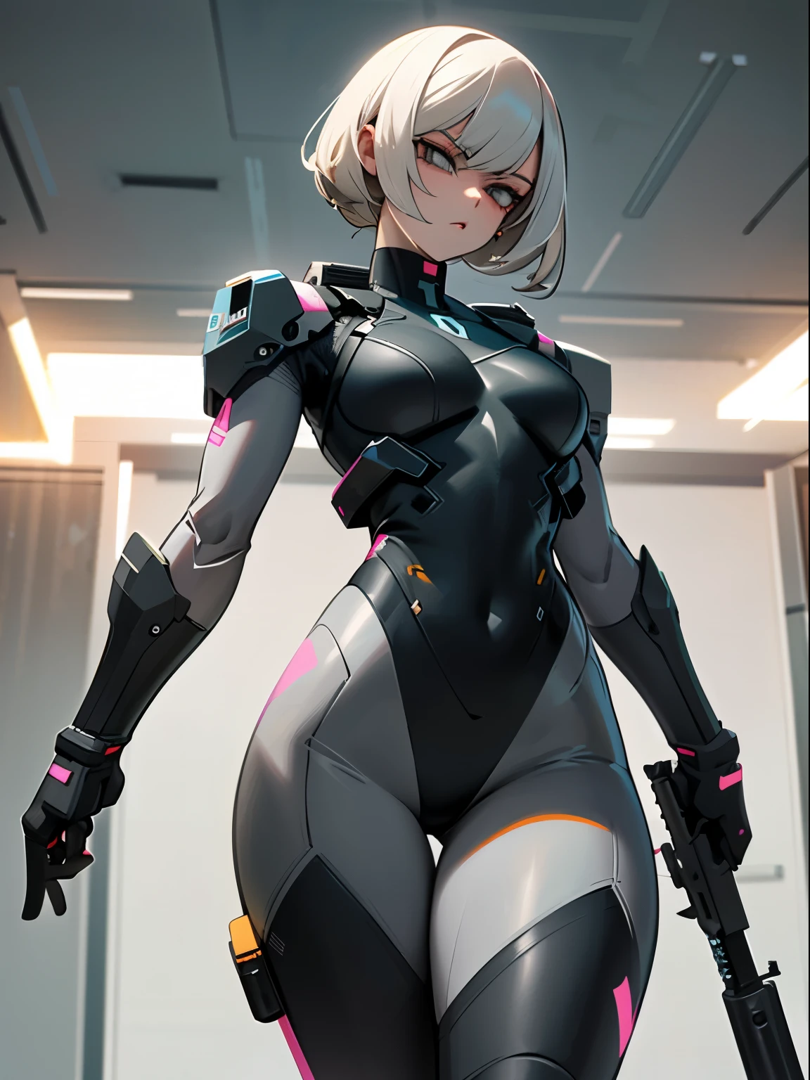 Drawing of a woman holding two guns and a gun, clean lines, thick silhouette, whole body concept, clean anime outlines, sharp lines, 2d game line art behavior hd, 2 d game line art behavior hd, perfect lines, heavy line draft, detailed whole body concept, line art behavior hd, Line work concept art