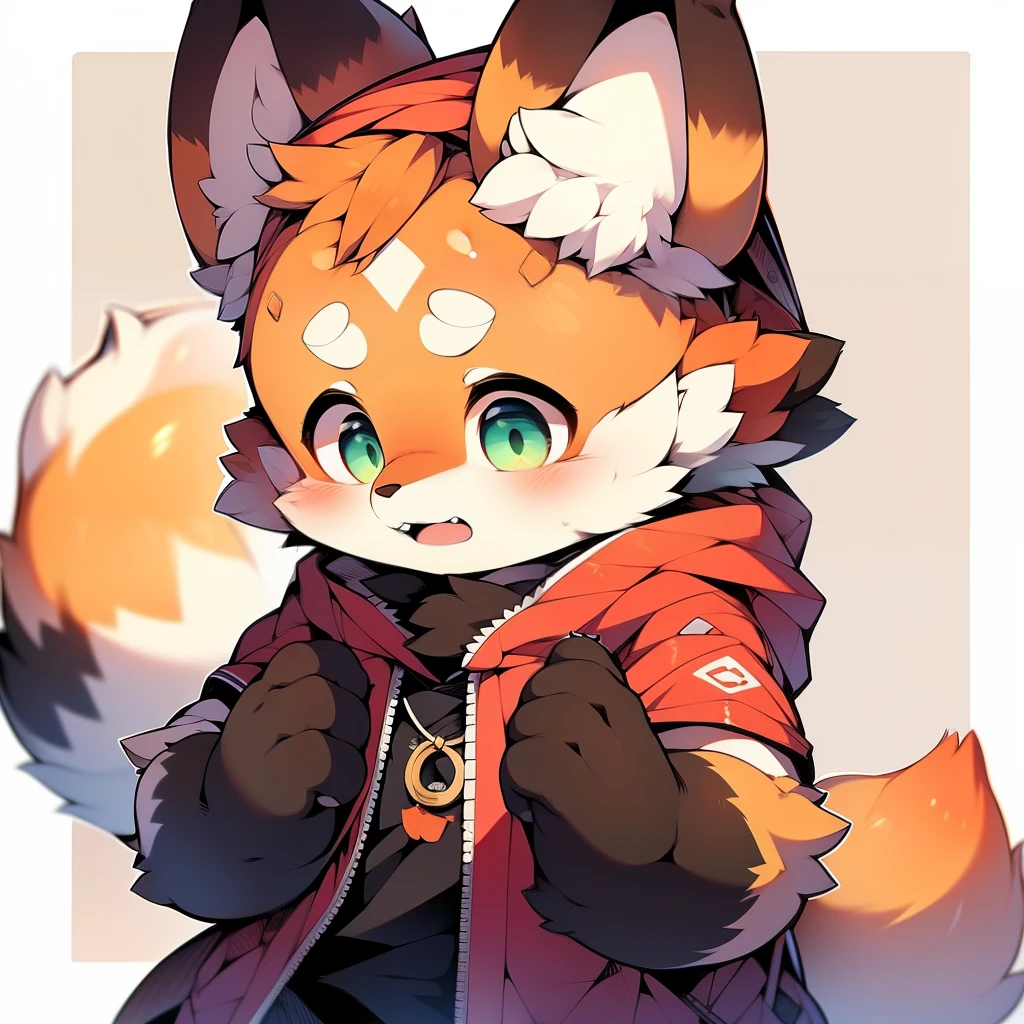 Lesser panda, green eyes, furry, japaneses costume, cute, 12 YO