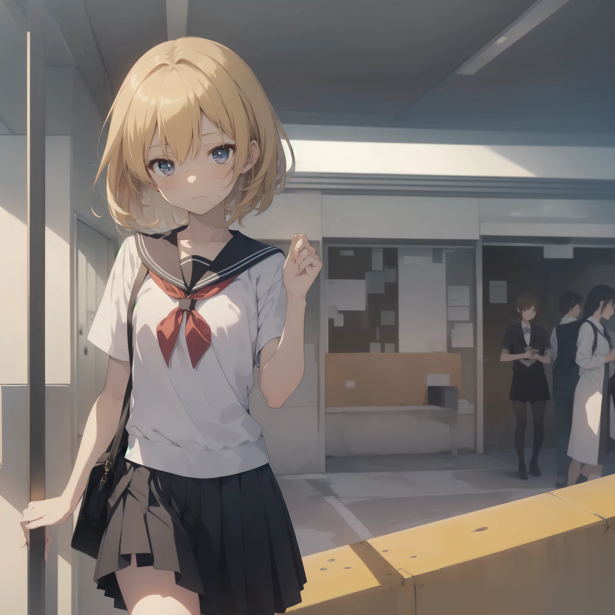ultra-absurdres-Top quality by artist God, ultra-detailed, high resolution, anime moe artstyle, best anime 8k konachan wallpaper, pixiv contest winner, pool:2810, perfect anatomy,break, 1girl, (Please draw a girl walking sleepily to school alone. )break,(Solo,little female, 13-year-old:1.3),Full limbs, complete fingers,a junior high school student, (very short hair), short cut, flat chest, , small butt, small black eyes, beautiful detailed eyes, well-proportioned iris and pupils, expressive eyes, highres detailed hair, soft expression, salor school_uniform, sailor collar, serahuku, bow, pleated skirt,(Detailed Lighting), (Detailed background), in the School commute route. break,super detailed skin, Best cinematic lighting powered by famous artist, 8k,beauty illustration,photoshop_(medium),very aesthetic,break,((artist:clamp )), artist:akinashi yuu ,artist:oyari ashito ,artist:kantoku ,
