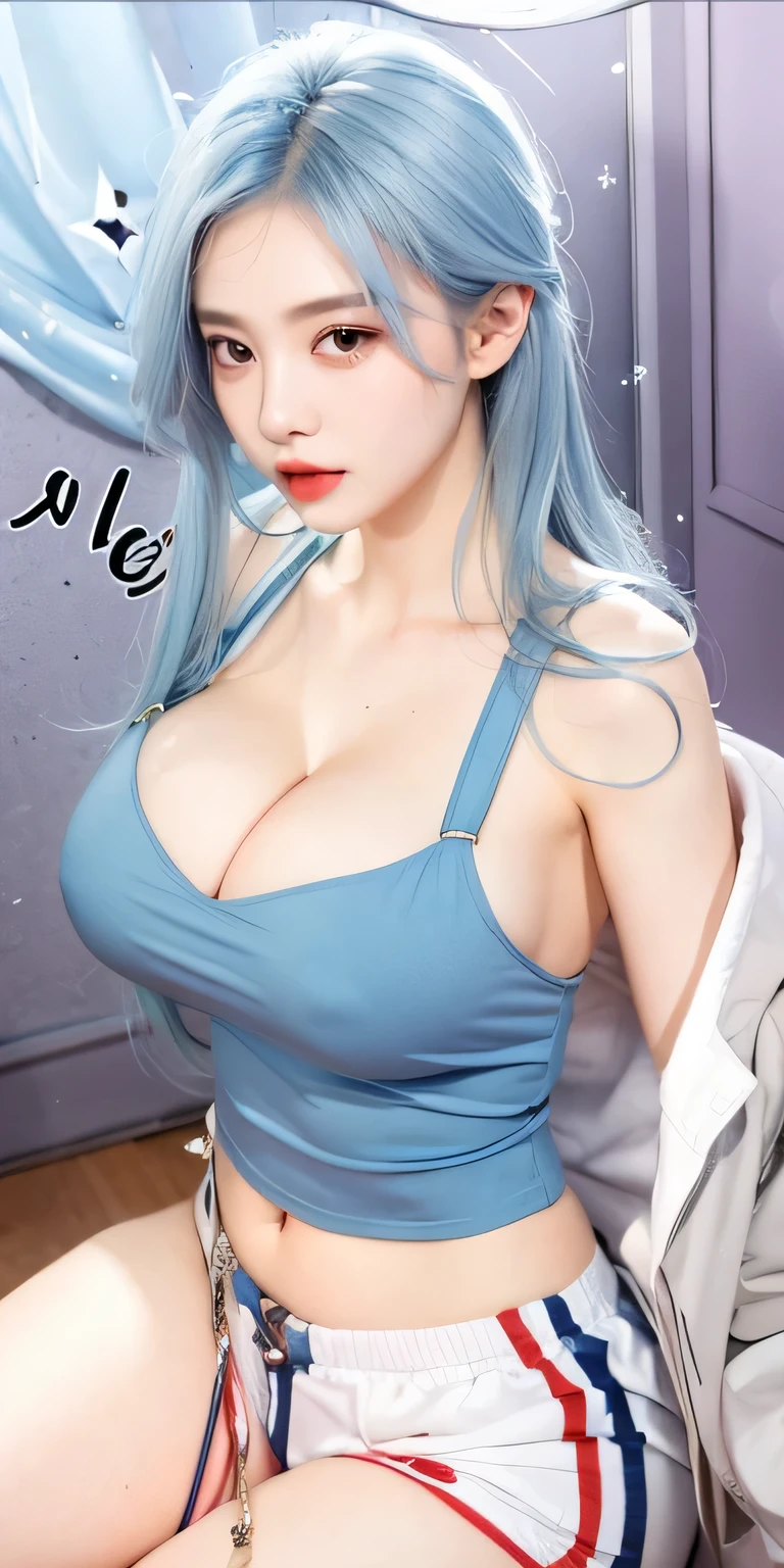 1girl, huge breast, blue hair, high quality