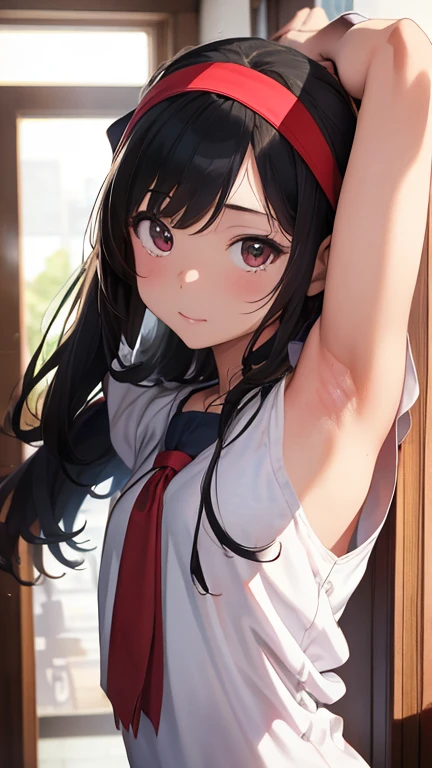 masterpiece、highest quality、Very detailed、Photograph the upper body、1 female、(Put your arms behind your back:1.4)、Are standing、Turn your body forward、View your viewers、(Dog-eared headband、Dog&#39;s tail)、break,blush、shy、Pink Hair、Open your mouth、In town、Big Breasts、