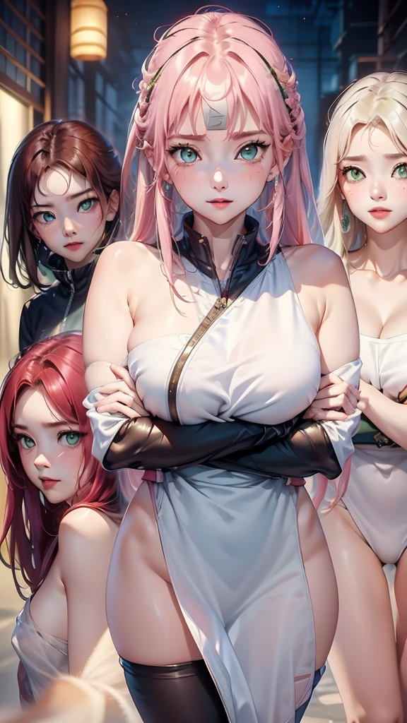Animation《Naruto》The winner is Haruno Sakura,1 girl,perfect facial features,Delicate face,Best quality,masterpiece,8k,Huge breasts:1.4,Full, straight breasts,best quality, Intricate details, Sweating of the skin, glowing skin, Slim, (Dull bangs: 1.2), Smile, Cute face, Exquisite eyes,, ((naked,towel)), ((hot spring)), Beautiful breasts、Full breasts(Not wearing it), (wet), (Take off from the curve), ((wet hair)), (Cross your arms behind your head), (Legs open),view, Looking at the camera, best quality,Super detailed, high resolution, Extremely detailed CG, 8k wallpaper, official art, Creative arts, Novel illustrations, By famous artists, Caustic lines, Textile shading, Super delicate skin, Perfect anatomical structure, detailed, Movie Lighting, Dynamic Lighting, 美丽而Exquisite eyes, (top quality), (Super detailed), (Masseter membrane), (high resolution), (Original), Character Conception, Game CG, detailed Manga Illustration, Realistic head to body proportions:1.2