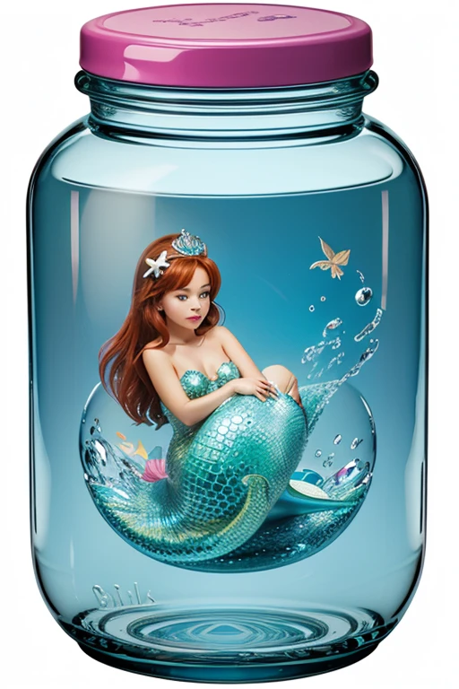 a little mermaid sitting inside of a glass jar, deviantart contest winner, sticker design, 2 5 6 x 2 5 6 pixels, tamagotchi, clipart