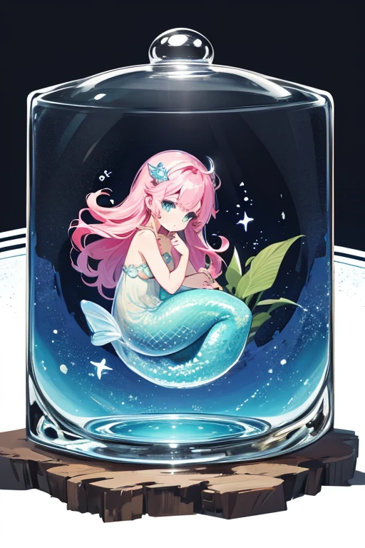 a little mermaid sitting inside of a glass jar, deviantart contest winner, sticker design, 2 5 6 x 2 5 6 pixels, tamagotchi, clipart