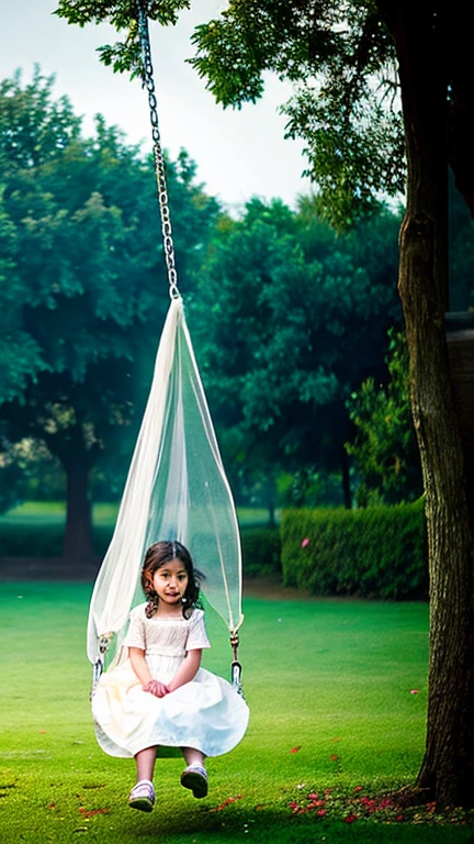 ghost of a young girl，a young girl，two protagonists，woman sitting on swing, Floating Ghost,The ghost is pushing the swing，veil flying in the air, Floating Ghost,The ghost is pushing the swing，colored photography, Dreamy atmosphere and dramatic effects, There&#39;s a ray of energy in the air, ethereal ghostly atmosphere, low - light photography, Long exposure photography, , An ethereal still painting, Long exposure photography, ghostly atmosphere, Beautiful images, slow shutter，beautiful girl