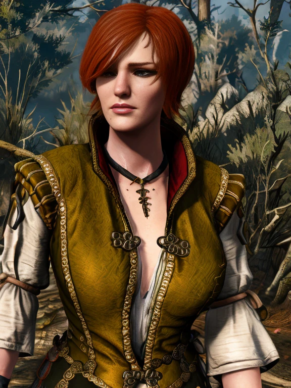 [ Shani],[Short Red Hair],Shani from The WItcher,[sexy],[ forest],4k,sharp image,detailed