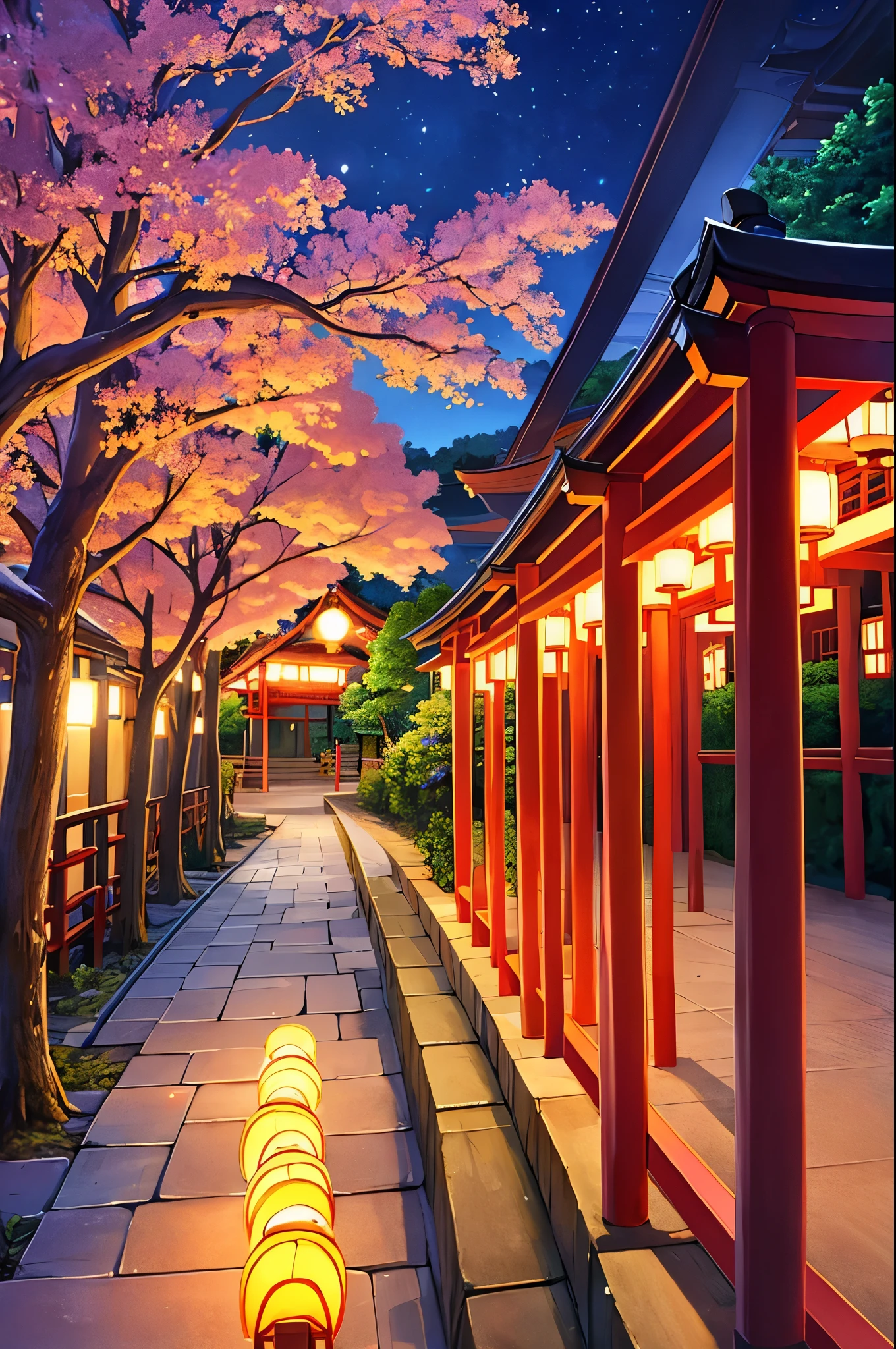 lantern festival, shrine, night, Japan, bright, radiant