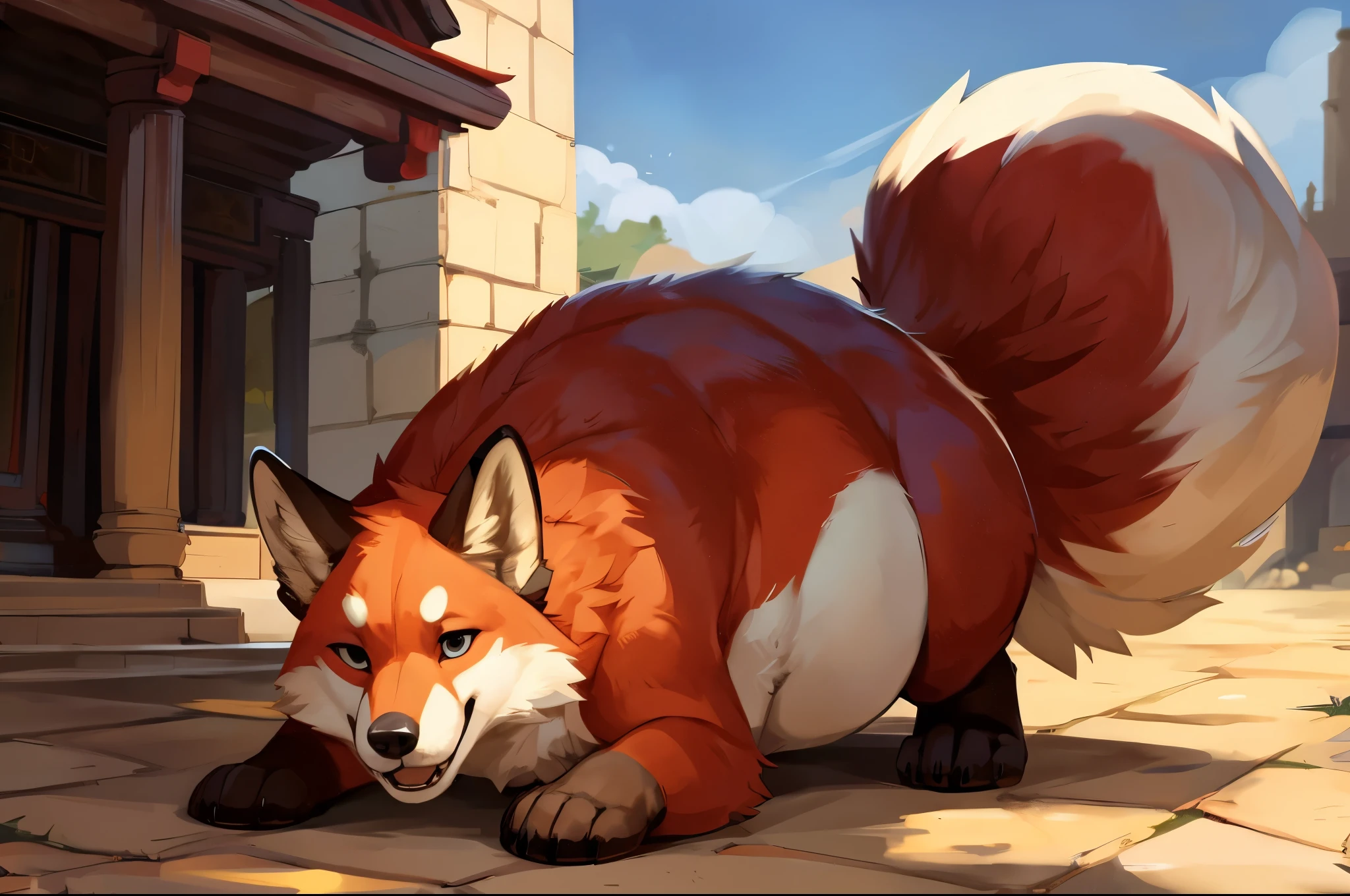 4k ultra quality, 4k full body view,(ultra high detailed body),((feral)) fox,by mystikfox61, by glitter trap boy,feral paws, by bebebebebe,by morethreedee, by seibear,(thick thigh),(chubby thigh),thicc thigh,thick legs,chubby legs,thicc legs,massive butt,enomorous thigh,massive thigh,massive legs,thick lower legs,wide legs,(detailed thigh),(wide thigh),fluffy belly sharp nails,((sfw)),(ultra detailed face),detailed eyes,big tail,fluffy tail,(detailed tail),enomorous tail,bigger tail,huge tail,volumetric light,big paws,(thick paws),fluffy paws,furry paws,enomorous paws,(feral focus), beast,(bigger lower body),(long legs),front view,master works, super fine, 4k resolution, high quality,high picture detail,dark fantasy,illusory engine, Masterpiece,dire fox,faint lighting,shrine,(feral) belly,charming (feral) body,chubby (feral) body,enomorous belly,hyper belly,shiny fur,enomorous (feral) body