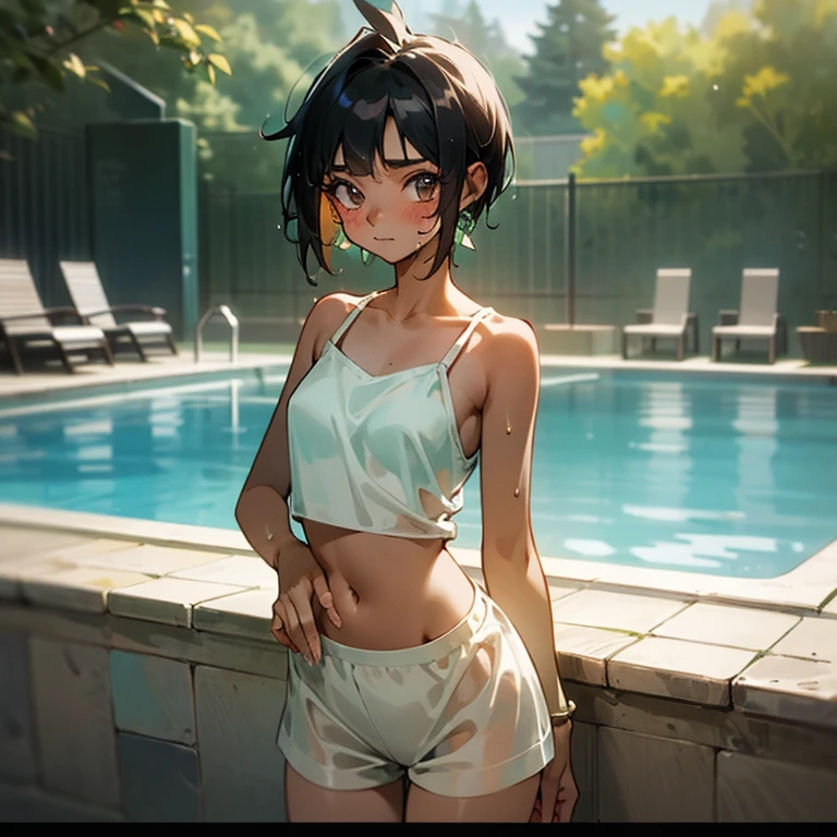 Cool girl、Boyish Girl、Sporty、tits、Wet and transparent、Wet, see-through clothes、camisole is wet and her underwear is visible、Navel Reveal Style、I have a towel、Wet、oil、slimy、Very short hair、black hair color、Shorts、
、high school girl、Gal、brown skin、garden、Pool、tall、Slender beauty、Curved waist、well tanned、Beautiful clavicle、Very slim body、Middle Eastern Girl、Earrings、