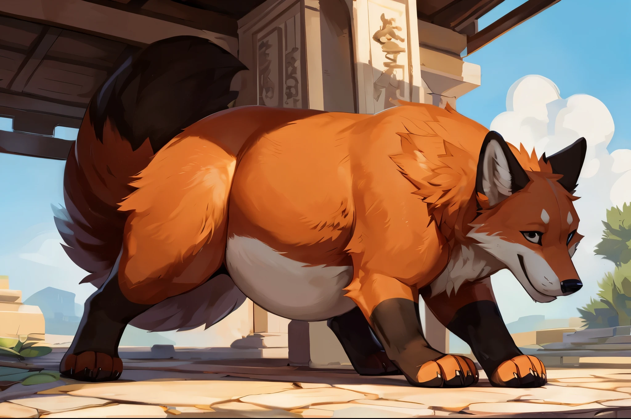 4k ultra quality, 4k full body view,(ultra high detailed body),((feral)) fox,by mystikfox61, by glitter trap boy,feral paws, by bebebebebe,by morethreedee, by seibear,(thick thigh),(chubby thigh),thicc thigh,thick legs,chubby legs,thicc legs,massive butt,enomorous thigh,massive thigh,massive legs,thick lower legs,wide legs,(detailed thigh),(wide thigh),fluffy belly sharp nails,((sfw)),(ultra detailed face),detailed eyes,big tail,fluffy tail,(detailed tail),enomorous tail,bigger tail,huge tail,volumetric light,big paws,(thick paws),fluffy paws,furry paws,enomorous paws,(feral focus), beast,(bigger lower body),(long legs),front view,master works, super fine, 4k resolution, high quality,high picture detail,dark fantasy,illusory engine, Masterpiece,dire fox,faint lighting,shrine,(feral) belly,charming (feral) body,chubby (feral) body,enomorous belly,hyper belly,enomorous (feral) body