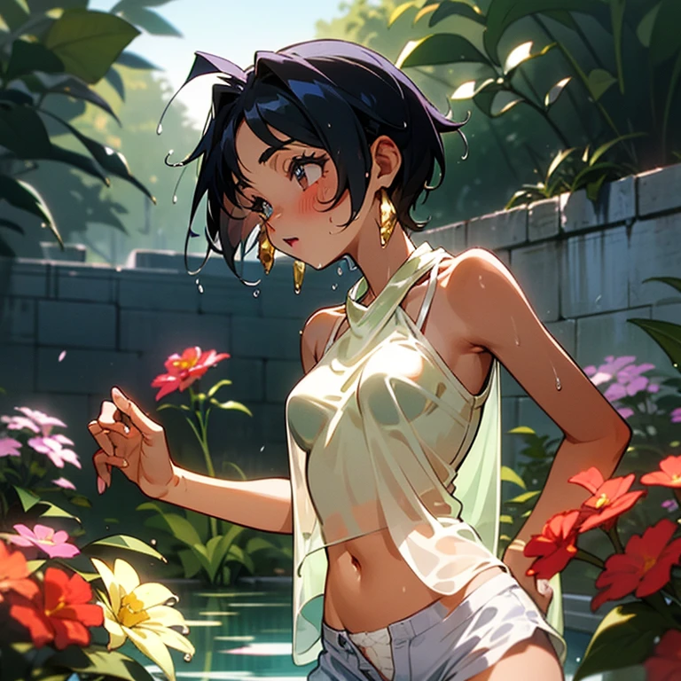 Cool girl、Boyish Girl、Sporty、tits、Wet and transparent、Wet, see-through clothes、Her halter neck camisole is wet and her underwear is visible、Navel Reveal Style、Wet、oil、slimy、Very short hair、black hair color、Shorts、
、high school girl、Gal、brown skin、garden、Pool、tall、Slender beauty、Curved waist、well tanned、Beautiful clavicle、Very slim body、Middle Eastern Girl、Earrings、