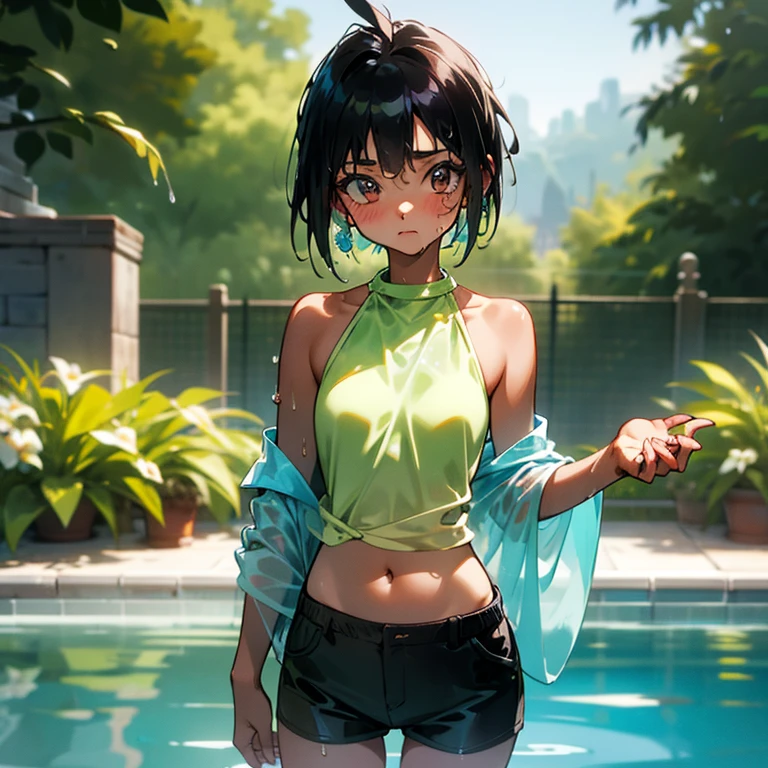 Cool girl、Boyish Girl、Sporty、tits、Wet and transparent、Wet, see-through clothes、camisole is wet and her underwear is visible、Navel Reveal Style、I have a towel、Wet、oil、slimy、Very short hair、black hair color、Shorts、
、high school girl、Gal、brown skin、garden、Pool、tall、Slender beauty、Curved waist、well tanned、Beautiful clavicle、Very slim body、Middle Eastern Girl、Earrings、High contrast、Narrow dynamic range