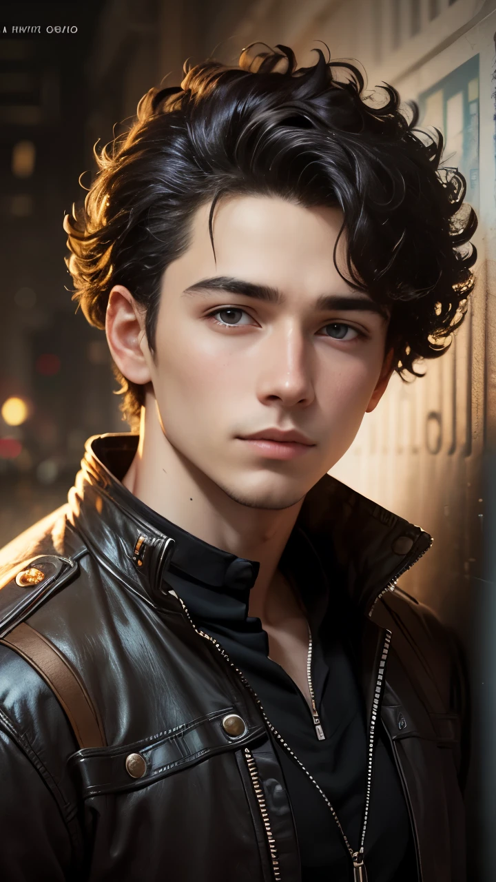 a portrait of a young man with curly undercut hair, Album cover art, artwork by Alastair Reynolds