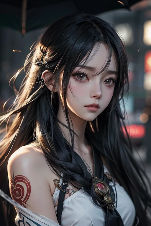 a close up of a woman with a very long hair, artwork in the style of guweiz, stunning anime face portrait, beautiful anime portrait, anime inspired, guweiz, detailed portrait of anime girl, beautiful anime style, trending on cgstation, anime styled, portrait of an anime girl, fantasy art style, anime realism style, red punk costume