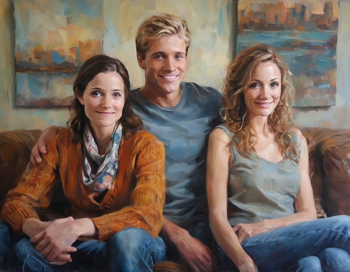 painting of a man and woman sitting on a couch in a living room, a painting of two people, portrait of two people, couple portrait, jenny saville and nicola samori, full body portrait painting, oil painting award winning, charlie immer and jenny saville, edward hopper and jenny saville, couples portrait, figurative painting, james jean and jenny saville