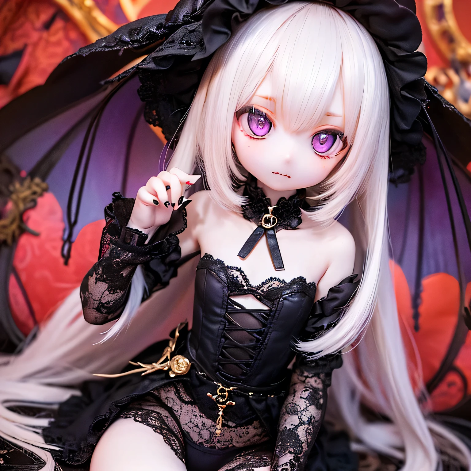 (highest quality,4K,8k,High resolution,masterpiece:1.2),beautiful detailed eye,length eyelashes,Beautiful lip detail,extremely detailed eye and face,(Vibrant colors,colorful,Contrast enhancement:1.1),dark atmosphere,Spooky ambiance,Gothic style,Satanic in front,Devilish charm,(Fine art,shape:1.1),Digital Painting,dark fantasy theme,dramatic lighting,Ghostlyly beautiful,Detailed texture, (Horror, dark, Bad luckな) girl, (Gothic, Victorian) fashion, (Mysterious, Charming) vision, (pale, porcelain) skin, (length, Flowing) Black Hair, (elegant, Complex) Lace dress, (Bad luck, Spooky) Shadow, (spooky, Otherworldly) background, (Illuminated by the moonlight, Haunted) garden, (Bad luckな, Charmed〜Three Witch Sisters) forest, (elegant, Charming) stop temporarily, (dark, Mysterious) aura, (Mysterious, supernatural) Powers, (Forbidden, Mysterious) Mode, (Charmed〜Three Witch Sisters, cursed) relic, (Twisted, bent) reality, (Charming, Ghostly) smile, (cold, bone-cold) silence, (elegant, Gothic) architecture, (Bad luckな, hypnotism) eye, (intense, dark) emotion, (Powerful, Order) in front, (Bad luck, Bad luckな) atmosphere, (Spooky, Spooky) detailed, (Charming, Charm) performance, (Satanic, Ghostlyly beautiful) shape, (elegant, Spooky) composition, (Surreal, dream-like) scenery, (strict, Bad luckな) cloud, (magic, Mysterious) element, (Charmed〜Three Witch Sisters, Ghostly) aura, (Shadow, Mysterious) shapes, (Haunted, Abandoned) Apartment, (Bad luckな, malicious) Shape, (supernatural, Otherworldly) energy, (Ghostly, cold) whisper, (elegant, dramatic) stop temporarilys, (Mysterious, Mysterious) beauty, (Devilish, Charming) eye, (intense, Powerful) vision.High heels