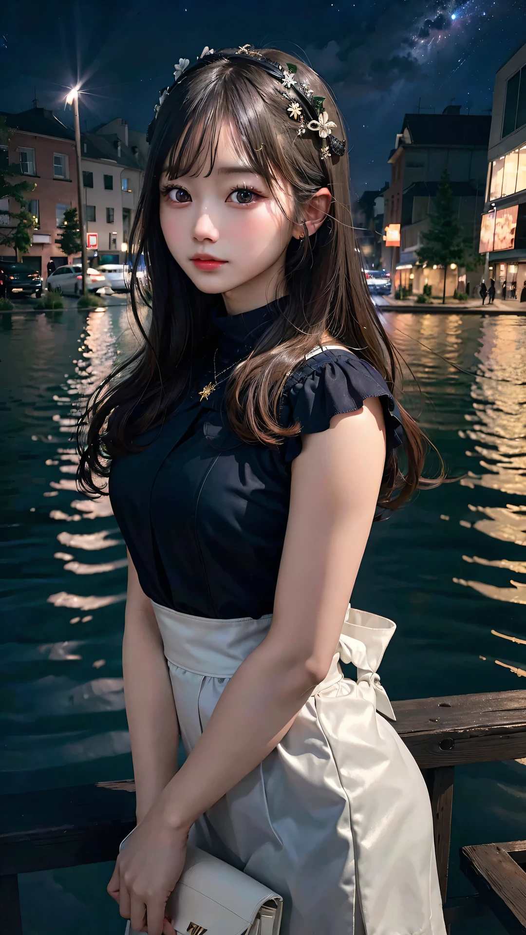 (Raw photo, highest quality), (8K, highest quality, masterpiece: 1.2), Super detailed, super resolution, a beautiful girl and a guy, the night, the stars, the moon in the sky
