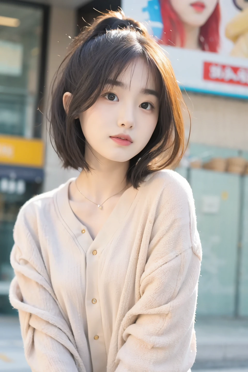 incredibly absurd, beautiful and cute 20-year-old Korean girl with a photorealistic face, showcasing top-quality craftsmanship. Her slender frame is adorned with short, messy hair. The artwork is high-resolution, allowing for ultra-detailed features to be captured flawlessly. The girl is depicted naked with white fluids all over her. The focus lies on the realistic pupils, showcasing depth and emotion.