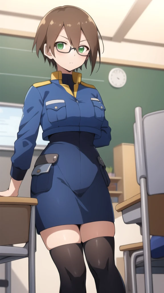 (Perfect body),Best Quality,(8K Portrait),(Official art)、(((NSFW)))、(((SEX)))、(((muscular)))、(Police Hat)、(((((Brown skin)))))、embarrassed from、1girl in,(:D)、((One eye is closed))、(showing teeth)、(((thick thighs)))、 ((Surprised))、(((blush))),(Sweat),((((large udder))))、(big butts)、(Dark hair),((bob cuts)),Short hair, (Yellow eyes),(Open Navy Blue Jacket)、(((Open white leotard)))、Black knee socks、((Arms behind your body))、(((((spreading legs)))))、(sit on desk)、(Office room)、fullllbody