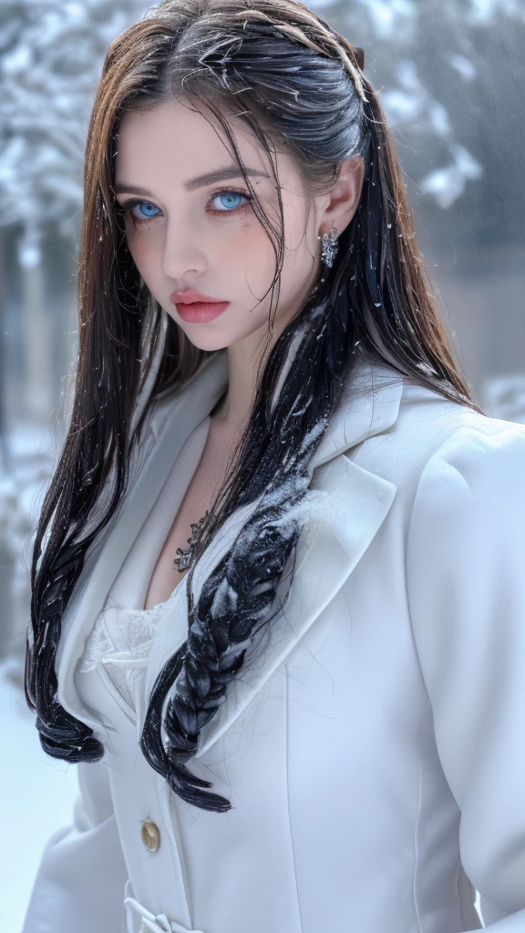 1 miniature Beautiful beautiful woman - Yuan Sayuki, ((top quality, 8K, Masterpiece:1.retty woman, 1 woman, huge breasts:1.3, a slim body:1.1, lush GINGER long hair with 2 buns, (shower, wet body, wet clothes:1.1), very detailed face, detailed lips, detailed eyes, double eyelids, Detailed blue eyes, чрезвычайно Detailed Outstanding Blue Eyes, long GINGER wet hair, GINGER wet hair, Detailed Outstanding Blue Eyes, innocent look at the viewer, very wet wavy white hair, Detailed Outstanding Blue Eyes, huge cross earrings, Outdoors, badges behind, gothic maid uniform, sexy maid dress, bare chest, huge chest tattoo, detailed huge catholic cross earrings, chest tattoo, Outside, wear a silver cross (Detailed cross shape), reality mode, wet breasts, black necklace, human crowd behind, black latex gloves, hair of white snowy colour, night time, red neon lights, demonic nun, nimbus (golden lighting ring above her head), angel, snowy weather, sexy pose, white lingerie, black maid dress, detailed flower wreath made of different colours, open chest (tattoo on her chest)