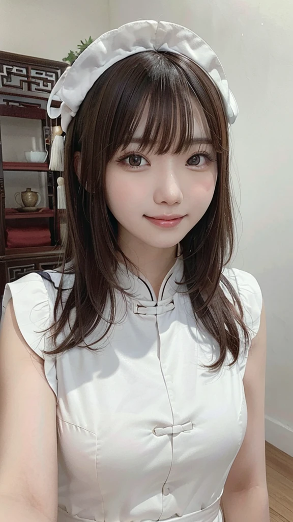 21 year old girl, ancient chinese costume, whole body, sunlight, Clear Face, Clean white background, masterpiece, Super Detail, A magnificent composition, Ultra HD, high quality, Very detailed, Official Art, Uniform 8k wallpaper, Super Detail, 32k,Cute face、smile