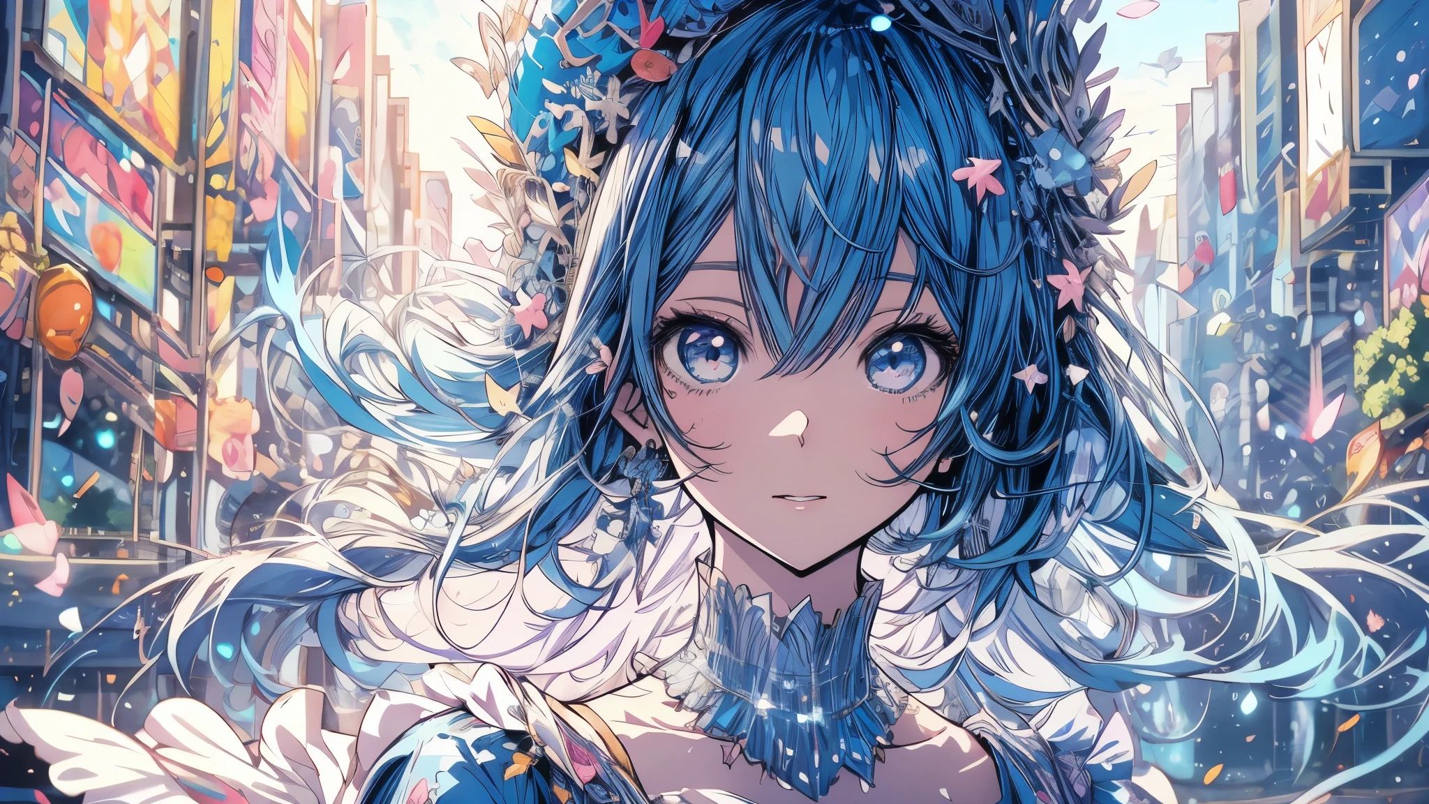 Chica anime con ojos azules y vestido blanco sosteniendo un cristal azul., arte de anime digital detallado, estilo anime 4k, Fondo de pantalla de arte anime 4K, Fondo de pantalla de arte anime 4k, arte de anime detallado, fondo de pantalla de arte anime 8 k, hermoso retrato animado, arte de anime detalladowork, hermoso arte animework, hermoso arte anime, retrato detallado de chica anime, Fondo de pantalla animado 4K