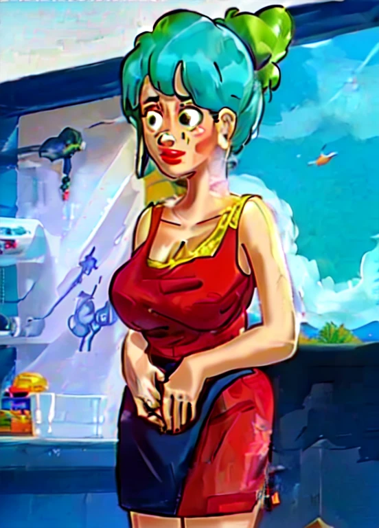 obra de arte, melhor qualidade, mais alta qualidade, (perfect lighting), (fotorealista), anatomia perfeita, rosto perfeito, olhos perfeitos,
bulmadbzreddress, aquamarine hair, cabelo curto, olhos azuis, brincos, vestido vermelho, yellow scarf, blue sky, nuvens, em um penhasco olhando para uma cidade, (BishoujoMãe: 1.5), very tight vestido vermelho, pernas que se abrem, ((seios enormes, decote))), ((coxas grossas, figura de ampulheta)), (topless), 1.5) ((thick red lips), ((olhos azuis)), ((aquamarine hair)) fotorealista, foto, obra de arte, realista, realismo, fotorealismo, fotorealismo, alto contraste, fotorealista digital art trend on Artstation 8k HD HD realista detalhado, detalhado, textura da pele, hyper detalhado, realista textura da pele, melhor qualidade, ultra high resolution (fotorealista: 1.4), high resolution, detalhado, raw foto, re afiado, by Lee Jeffries nikon d850 film stock fotography 4 Kodak Portra 400 camera F1.6 lens rich colors realista texture hyper-realista dramatic lighting unrealEngine trend in ArtStation CineStill 800,