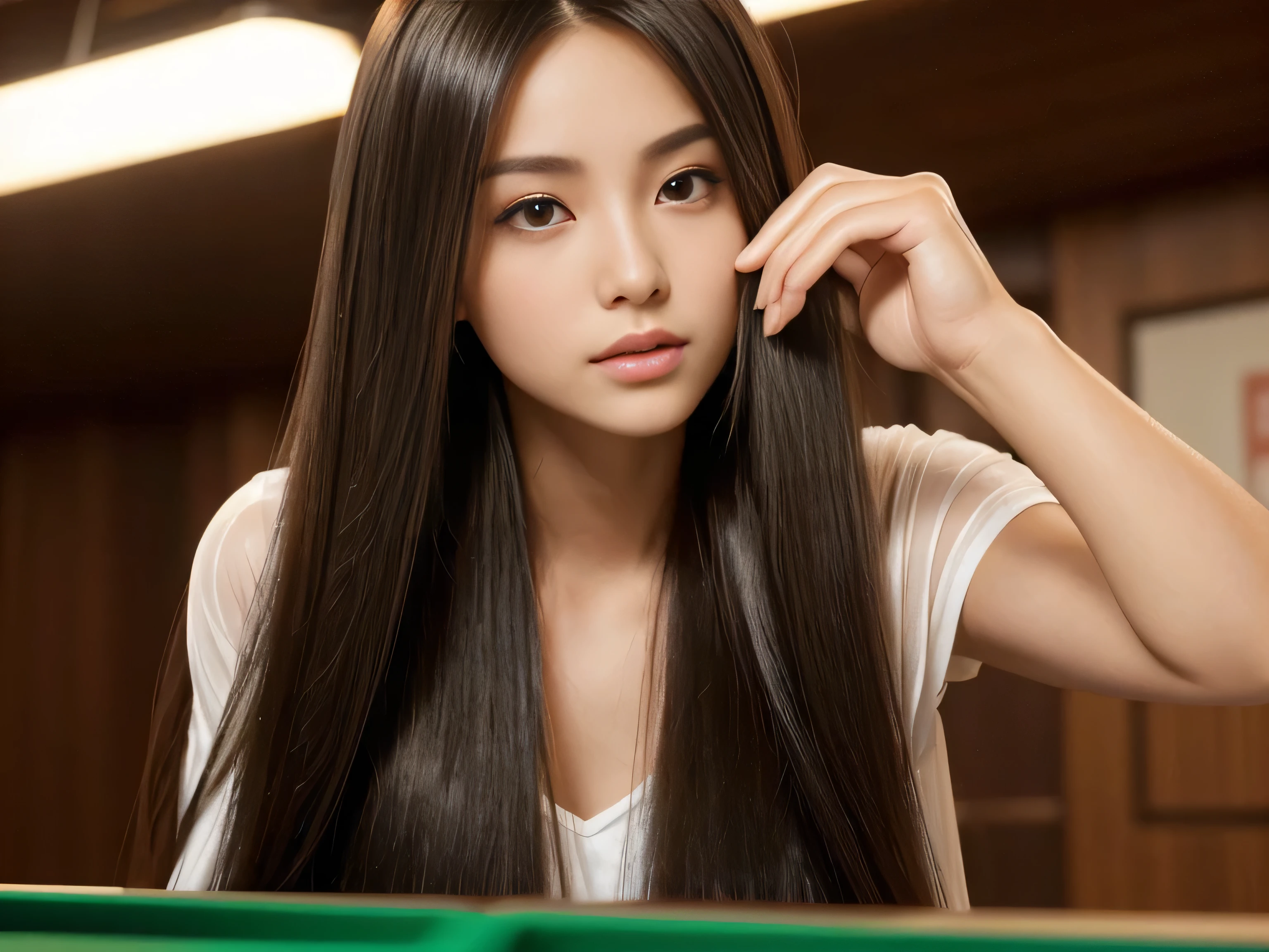 (She is a professional billiards player. This is a billiard hall Upper body shot:1.3) ((She holds the cue in her hand and takes aim at random poses:1.3)) ((highest quality)), ((masterpiece)), (Familiar), (Get used to it) (Reaches up to the kneeVery long hair highest quality Highest detail Reaches up to the knee、Very long hair that lasts forever:1.3 Flowing Hair 私ncredibly straight hair Very shiny and thick hair Abnormally long hair that lasts forever Flowing Hair on both ends long hair up to the knees:1.2 long hair up to the knees:1.2 Thick and shiny hair Very free hair Abnormally long hair!!!!! Beautiful silky hair Beautiful and shiny hair Beautiful and shiny hair Beautiful silky hair Hair that grows to the knees Very very, Very long hair!!!!! Very very, Very long hair!!!!!) (highest quality The best ultra-fine Reaches up to the knee、Very long hair that lasts forever Flowing Hair Her hair is gently permed Very shiny and thick hair Abnormally long hair that lasts forever Flowing Hair on both ends long hair up to the knees:1.2 long hair up to the knees:1.2 Thick and shiny hair Very free hair Abnormally long hair!!!!! Beautiful silky hair Super long hair down to the knees Beautiful and shiny hair Beautiful and shiny hair Beautiful silky hair Hair that grows to the knees Very very, Very long hair!!!!! Very very, Very long hair!!!!!) (She is the most beautiful 18-year-old hair model in Japan.....) Perfect Woman'face (She has a typical Japanese build and skin color..., Her skin is very high quality and ultra high definition.、very beautiful and glowing skin) (Large Breasts) (Her face is dignified and sexy)(She achieved her sexy look with the help of a professional makeup artist.。... Lipstick is natural red The eyeliner is a beautiful black) (her hair is black, light brown, blonde, Red-brown, Dark Green, or dark blue..) (Surreal photos by professional photographers :1.2) ((Her bangs are neatly trimmed, full bangs:1.5)) (She has a typical Japanese build and skin color Her skin is very delicate and sensitive..、and、Such beautiful and radiant skin) (Her face is long, Small eyes and nose.、Narrow-mouthed and the most beautiful) (Japanese Solo Photos'The most beautiful 28 year old women) ((Rich 1.4)) (Extremely detailed 8K) (Ultra-fine skin texture 1.4) (Actual, Vibrant:1.4), Sharp focus:1.2、Beautiful woman:1.4 Dynamic Lighting (Genuine RAW photos taken by professional photographers) very beautiful and glowing skin) (Excessive breasts) (Her face is long, Eyes and nose) Lipstick is natural red The eyeliner is a beautiful black) (her hair is deep black) (Surreal photos by professional photographers :1.2)