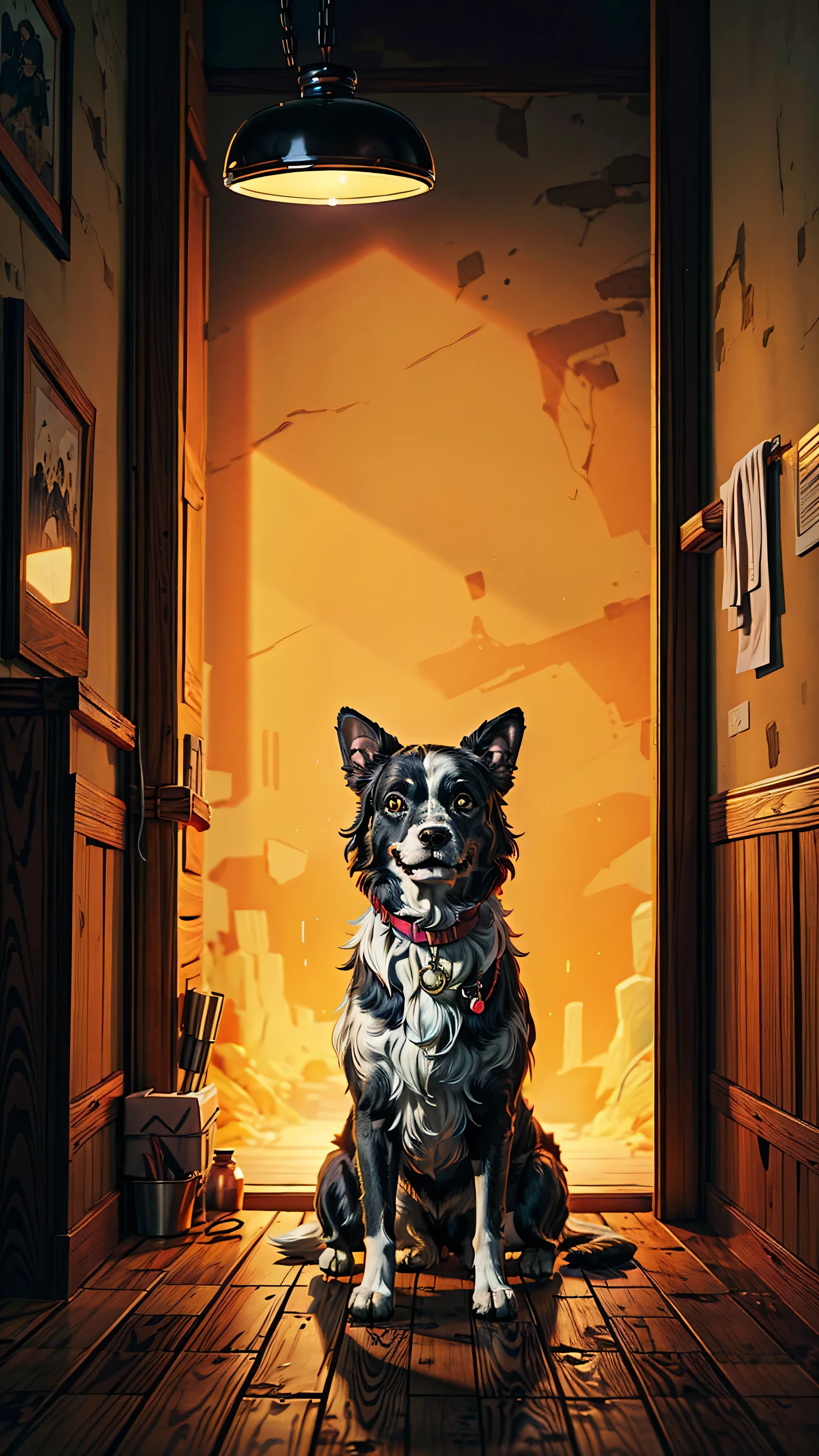 ultra detalhe, high resolution, ultra detalheed, melhor qualidade, Incredible, Maximum quality, papel de parede extremamente detalhado da unidade CG 8k, cinematic lighting, dog fan, ciberpunk, Border Collie Dog