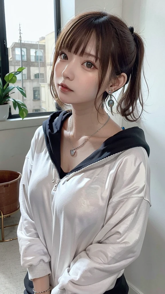 , huge, Twin tails, Silver Hair, hoodie, Vintage Gothic, Pause, cute, Look up, high quality, necklace, ring, bracelet, Earrings