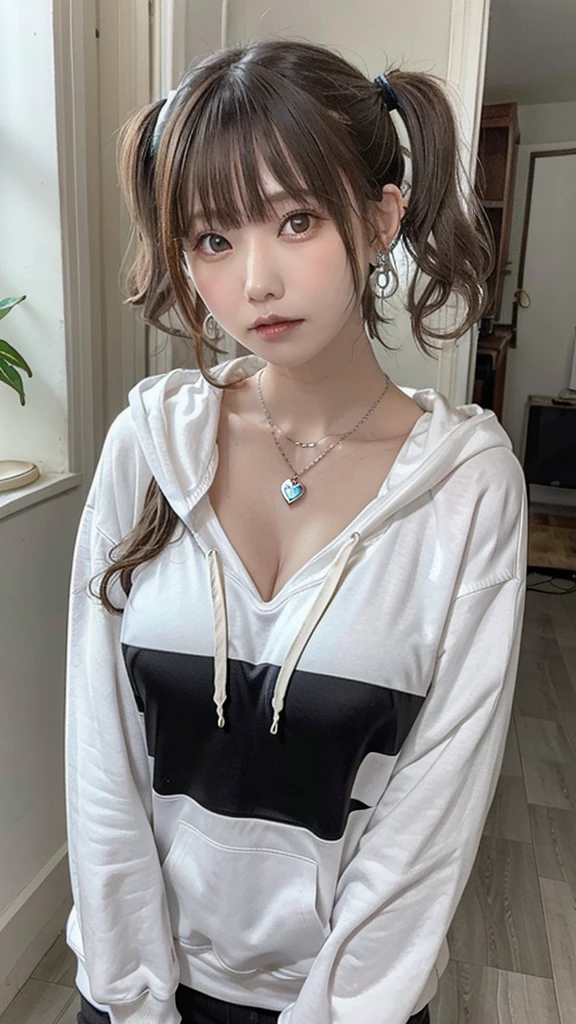 , huge, Twin tails, Silver Hair, hoodie, Vintage Gothic, Pause, cute, Look up, high quality, necklace, ring, bracelet, Earrings