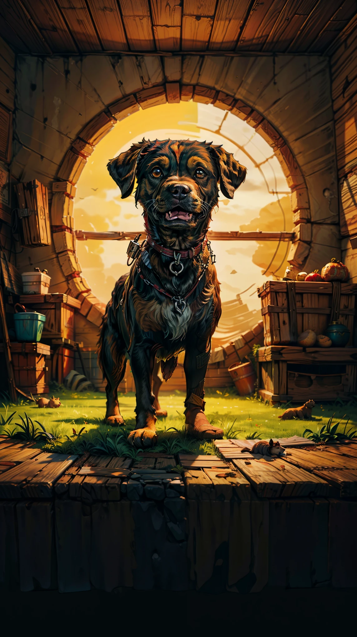 ultra detalhe, high resolution, ultra detalheed, melhor qualidade, Incredible, Maximum quality, papel de parede extremamente detalhado da unidade CG 8k, cinematic lighting, dog fan, ciberpunk, cão primitive chow chow caramelo, light