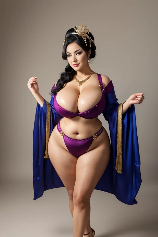 GEISHA ,CHUBBY, BBW, photo vintage, visage feminin parfait, BLACKHAIR , tache de rousseur, 1788, big huge breasts : 68H,FRONT VIEW, Rembrandt LIGHT , EXTREME LONG V-NECK, BIG CLEAVAGE, BEAUTIFUL EYES, BEAUTIFUL HANDS, LIGHT SMILES, PERFECT FACE, tres long décolleté , NECKLACE, RING, JEWELERY RICH, SFW, FULL BODY, COLORFUL, SEXY ROYAL LINGERIE, ENORMOUS BREAST, AROUSED, DETAILLED FACE, PERFECT BODY, WHITE- GOLD COSTUME, HANDS BEHIND HER BACK, 