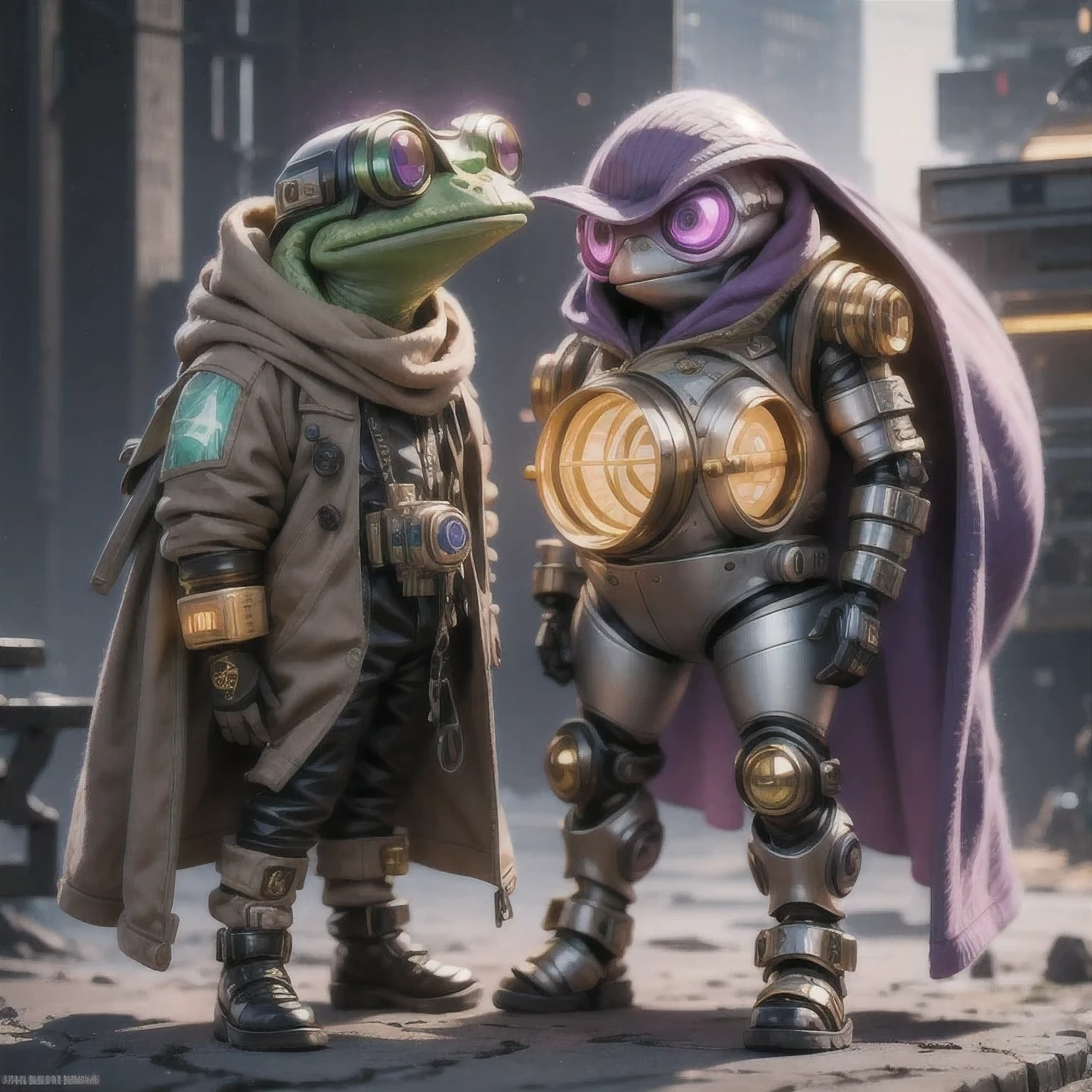 there is a (((steam punk))) frog with purple eyes and a purple cape, kermit the frog as thanos, cyberpunk frog, fantasy style 8 k octane render, super detailed render, small character. unreal engine 5, hyperdetailed fantasy character, unreal 5 engine highlly render, rendered in redshift, hq 4k wallpaper, sci-fi lizard alien, unreal 5 render, alien frog,Green frog，Eyes are purple，Draped in a purple cloak, Kermit the Frog as Thanos, cyberpunk frog, fantasy style 8 k octane render, Ultra-detailed rendering, Personagem pequeno. Unreal Engine 5, Super detailed fantasy characters, Unreal Engine 5 Highly Rendered, Redshift rendering, HD 4K Wallpaper, Sci-fi lizard alien, Unreal 5 Rendering, alien frog,Close ups of robots with lights on their heads, online steampunk 8 k 3 D, 3 D render  Beppur , 8 K fine digital art, fantasy style 8 k octane rendering, small characters Unreal Engine 5, Buppur Octane rendering, 3 D rendering digital art, (Octane rendering) fantasy style, 8 k solar punk wallpaper，Close-up of a robot with a light on its head, cyber steampunk 8 k 3 d, 3 d render Bepple, 4K Detailed Digital Art, Fantasy style 8 k Octane Rendering, Personagem pequeno. Unreal Engine 5, Bepple. Octane Rendering, 3d rendering digital art, (Octane Rendering) Fantasy style, 4k solar punk wallpaper