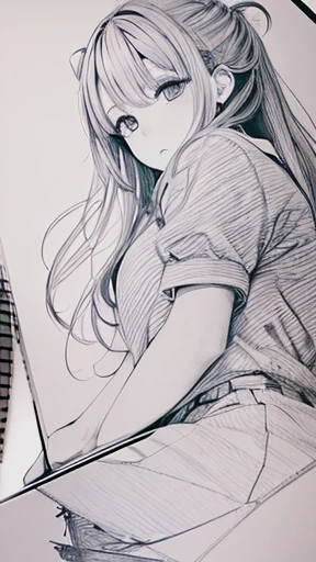 荒いLine art、Rough drawing style、Line art、Pencil drawing、Rough sketch、美しいLine art、Beautiful artwork illustration、Great picture、