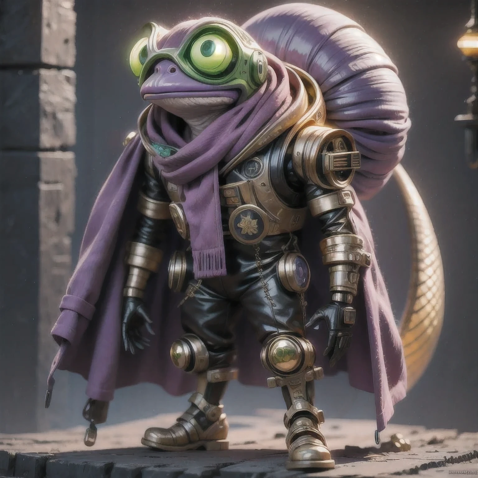 there is a (((steam punk))) frog with purple eyes and a purple cape, kermit the frog as thanos, cyberpunk frog, fantasy style 8 k octane render, super detailed render, small character. unreal engine 5, hyperdetailed fantasy character, unreal 5 engine highlly render, rendered in redshift, hq 4k wallpaper, sci-fi lizard alien, unreal 5 render, alien frog,Green frog，Eyes are purple，Draped in a purple cloak, Kermit the Frog as Thanos, cyberpunk frog, fantasy style 8 k octane render, Ultra-detailed rendering, Personagem pequeno. Unreal Engine 5, Super detailed fantasy characters, Unreal Engine 5 Highly Rendered, Redshift rendering, HD 4K Wallpaper, Sci-fi lizard alien, Unreal 5 Rendering, alien frog,Close ups of robots with lights on their heads, online steampunk 8 k 3 D, 3 D render  Beppur , 8 K fine digital art, fantasy style 8 k octane rendering, small characters Unreal Engine 5, Buppur Octane rendering, 3 D rendering digital art, (Octane rendering) fantasy style, 8 k solar punk wallpaper，Close-up of a robot with a light on its head, cyber steampunk 8 k 3 d, 3 d render Bepple, 4K Detailed Digital Art, Fantasy style 8 k Octane Rendering, Personagem pequeno. Unreal Engine 5, Bepple. Octane Rendering, 3d rendering digital art, (Octane Rendering) Fantasy style, 4k solar punk wallpaper