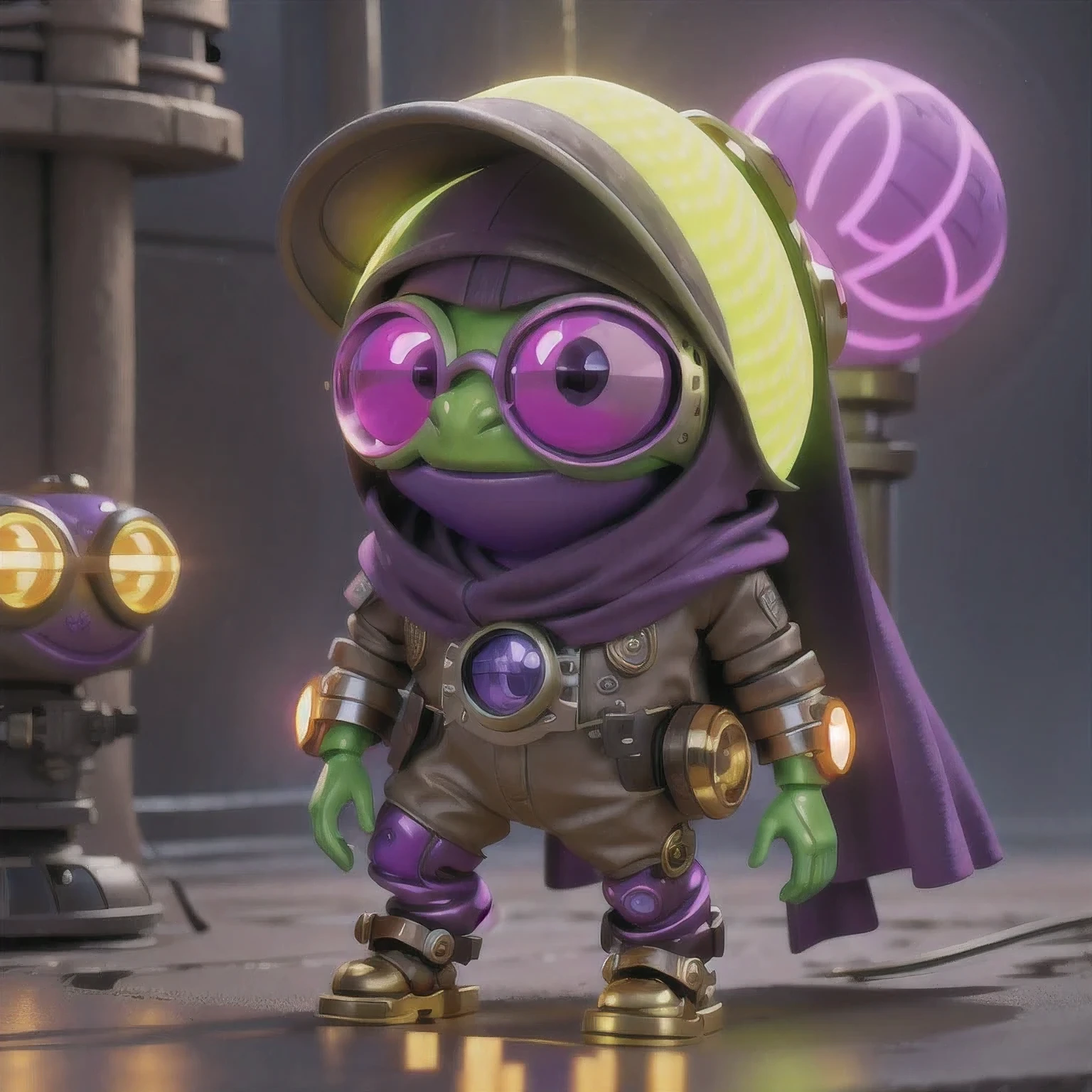 there is a (((steam punk))) frog with purple eyes and a purple cape, kermit the frog as thanos, cyberpunk frog, fantasy style 8 k octane render, super detailed render, small character. unreal engine 5, hyperdetailed fantasy character, unreal 5 engine highlly render, rendered in redshift, hq 4k wallpaper, sci-fi lizard alien, unreal 5 render, alien frog,Green frog，Eyes are purple，Draped in a purple cloak, Kermit the Frog as Thanos, cyberpunk frog, fantasy style 8 k octane render, Ultra-detailed rendering, Personagem pequeno. Unreal Engine 5, Super detailed fantasy characters, Unreal Engine 5 Highly Rendered, Redshift rendering, HD 4K Wallpaper, Sci-fi lizard alien, Unreal 5 Rendering, alien frog,Close ups of robots with lights on their heads, online steampunk 8 k 3 D, 3 D render  Beppur , 8 K fine digital art, fantasy style 8 k octane rendering, small characters Unreal Engine 5, Buppur Octane rendering, 3 D rendering digital art, (Octane rendering) fantasy style, 8 k solar punk wallpaper，Close-up of a robot with a light on its head, cyber steampunk 8 k 3 d, 3 d render Bepple, 4K Detailed Digital Art, Fantasy style 8 k Octane Rendering, Personagem pequeno. Unreal Engine 5, Bepple. Octane Rendering, 3d rendering digital art, (one) Fantasy style, 4k solar punk wallpaperone