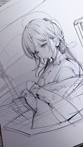 Rough lineart、Rough drawing style、Line drawing、Rough sketch、Beautiful line art、Beautiful artwork illustration、Great picture、