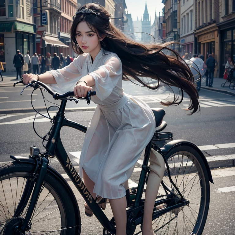 as a high-resolution image of an ancient bicycle in the bustling streets of Baker Street. The bicycle showcases intricate details and a vintage aesthetic, capturing the essence of the bygone era. The rider, with hair flowing in the wind, exudes a sense of freedom and joy as they confidently maneuver through the busy street.
The emphasis is on the highest quality, with the image crafted to be a masterpiece in itself. It boasts an 8K resolution, allowing for every intricate detail to be captured and displayed flawlessly. The image quality is unparalleled, offering a visually stunning experience for the viewer. The overall image radiates an award-winning aura, showcasing the skill and artistry involved in its creation.
The rider's anatomy is depicted with utmost accuracy, showcasing the human body's form and movement. Their expressive eyes invite the viewer's attention, smiling brightly to create a warm and engaging atmosphere. The shining fair skin of the rider is meticulously rendered in ultra-high resolution, highlighting every subtle texture and nuance.
The face is the centerpiece of the image, drawn with meticulous attention to detail. Every contour, feature, and expression is captured with utmost precision. The viewer can immerse themselves in the ultra-high resolution detailed face, marveling at the lifelike portrayal. The eyes, in particular, are a captivating focal point, shimmering with a stunning level of detail and realism.
To add depth and visual interest, the background is slightly blurred, placing the main focus on the rider and the bicycle. This creates a sense of motion and highlights the subject's presence within the bustling streets. The ancient Islamic clothes worn by the rider lend an exotic flair, enhancing the overall aesthetic of the image. A chest tattoo further adds to the rider's enigmatic charm, symbolizing their intriguing persona.
The color palette of the image is carefully selected to evoke a nostalgic and timeless atmosphere. Warm a