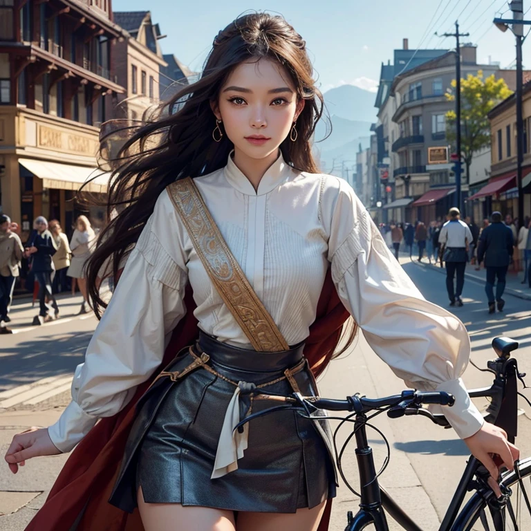 as a high-resolution image of an ancient bicycle in the bustling streets of Baker Street. The bicycle showcases intricate details and a vintage aesthetic, capturing the essence of the bygone era. The rider, with hair flowing in the wind, exudes a sense of freedom and joy as they confidently maneuver through the busy street.
The emphasis is on the highest quality, with the image crafted to be a masterpiece in itself. It boasts an 8K resolution, allowing for every intricate detail to be captured and displayed flawlessly. The image quality is unparalleled, offering a visually stunning experience for the viewer. The overall image radiates an award-winning aura, showcasing the skill and artistry involved in its creation.
The rider's anatomy is depicted with utmost accuracy, showcasing the human body's form and movement. Their expressive eyes invite the viewer's attention, smiling brightly to create a warm and engaging atmosphere. The shining fair skin of the rider is meticulously rendered in ultra-high resolution, highlighting every subtle texture and nuance.
The face is the centerpiece of the image, drawn with meticulous attention to detail. Every contour, feature, and expression is captured with utmost precision. The viewer can immerse themselves in the ultra-high resolution detailed face, marveling at the lifelike portrayal. The eyes, in particular, are a captivating focal point, shimmering with a stunning level of detail and realism.
To add depth and visual interest, the background is slightly blurred, placing the main focus on the rider and the bicycle. This creates a sense of motion and highlights the subject's presence within the bustling streets. The ancient Islamic clothes worn by the rider lend an exotic flair, enhancing the overall aesthetic of the image. A chest tattoo further adds to the rider's enigmatic charm, symbolizing their intriguing persona.
The color palette of the image is carefully selected to evoke a nostalgic and timeless atmosphere. Warm a