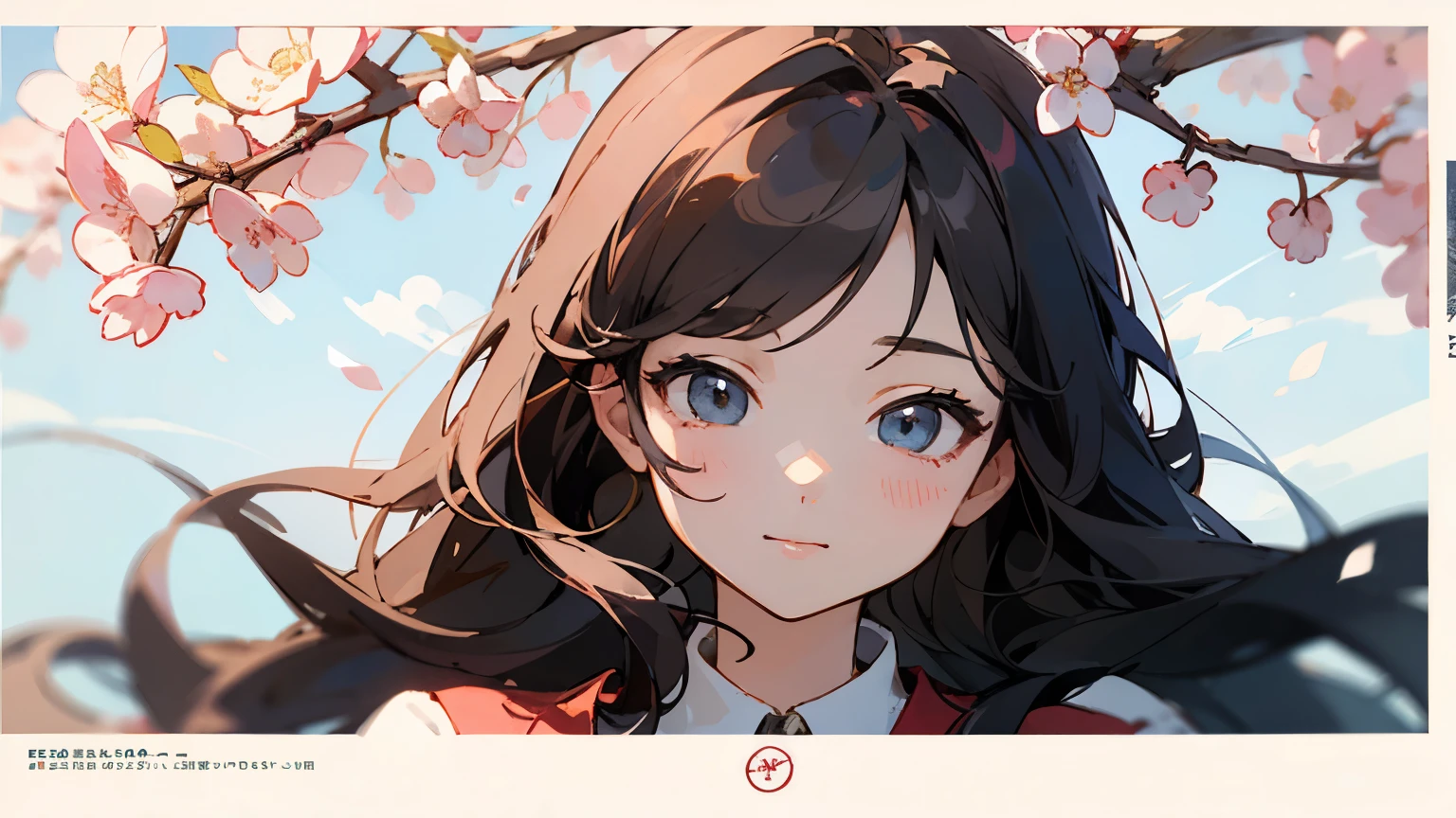 highest quality、Perfect Face、masterpiece、Draw in detail、Girl、Long Hair、under the cherry tree、Parting one&#39;s hair