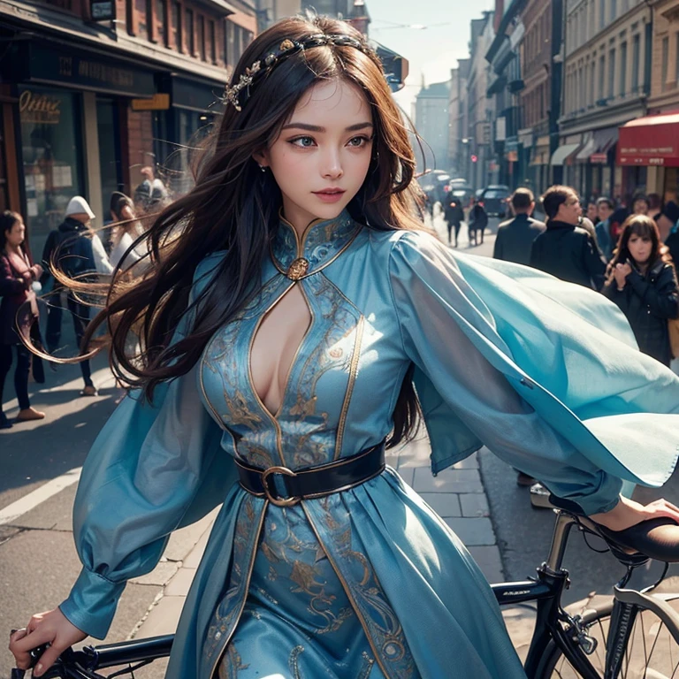as a high-resolution image of an ancient bicycle in the bustling streets of Baker Street. The bicycle showcases intricate details and a vintage aesthetic, capturing the essence of the bygone era. The rider, with hair flowing in the wind, exudes a sense of freedom and joy as they confidently maneuver through the busy street.
The emphasis is on the highest quality, with the image crafted to be a masterpiece in itself. It boasts an 8K resolution, allowing for every intricate detail to be captured and displayed flawlessly. The image quality is unparalleled, offering a visually stunning experience for the viewer. The overall image radiates an award-winning aura, showcasing the skill and artistry involved in its creation.
The rider's anatomy is depicted with utmost accuracy, showcasing the human body's form and movement. Their expressive eyes invite the viewer's attention, smiling brightly to create a warm and engaging atmosphere. The shining fair skin of the rider is meticulously rendered in ultra-high resolution, highlighting every subtle texture and nuance.
The face is the centerpiece of the image, drawn with meticulous attention to detail. Every contour, feature, and expression is captured with utmost precision. The viewer can immerse themselves in the ultra-high resolution detailed face, marveling at the lifelike portrayal. The eyes, in particular, are a captivating focal point, shimmering with a stunning level of detail and realism.
To add depth and visual interest, the background is slightly blurred, placing the main focus on the rider and the bicycle. This creates a sense of motion and highlights the subject's presence within the bustling streets. The ancient Islamic clothes worn by the rider lend an exotic flair, enhancing the overall aesthetic of the image. A chest tattoo further adds to the rider's enigmatic charm, symbolizing their intriguing persona.
The color palette of the image is carefully selected to evoke a nostalgic and timeless atmosphere. Warm a
