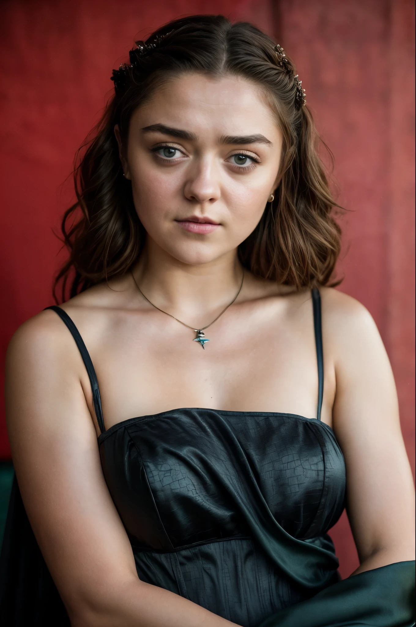Foto RAW, Arya Stark, Extremely gorgeous lady, Arya Stark PLAYED BY MAISIE WILLIAMS, Queen Arya Stark, she a mature woman now, milf, sexy mediaeval battle dress, gladiator woman, body, 40 years old Woman, Roman slave dress, cotton dress, busty mediaeval costumes, body revealing costumes, perky breast, big natural breast, erotic costumes, lusty physique, seductive figure can capture every people's attention, Game of thrones costumes, revealing captivating figure, Mediaeval costumes, revealing clothes, A tomboy, she would rather fence than dance, warrior queen , game of thrones screen caps, Game of Thrones Series, (pele altamente detalhada: 1.2), 8k UHD, DSLR, soft-lighting, alta qualidade, grain of film, Fujifilm XT3, flawless picture, highly detailed, detailed Beauty, intricate, 32k, sharp picture, closed mouth,